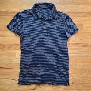 All Saints Men’s Black and Grey Stripe Polo